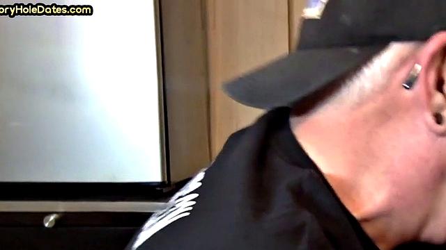 Gaydaddy adores sucking gloryhole cock at his home