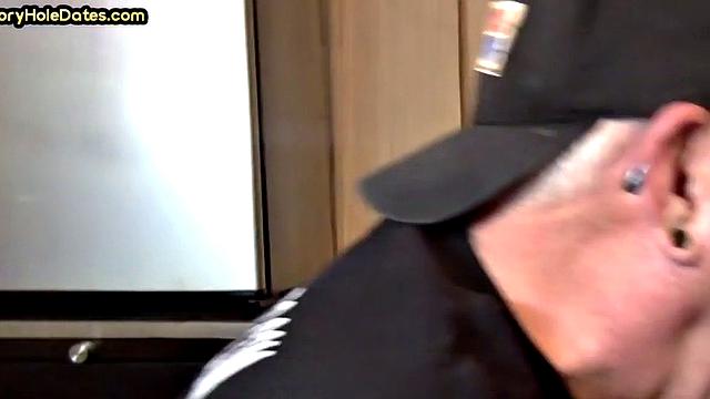 Gaydaddy adores sucking gloryhole cock at his home