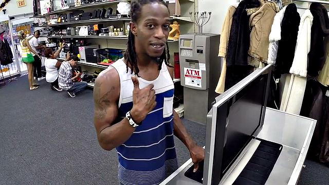 Pawnshop babe doggystyled in office after deepthroat