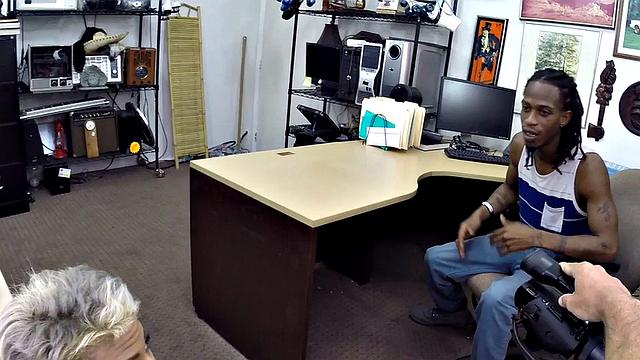 Pawnshop babe doggystyled in office after deepthroat