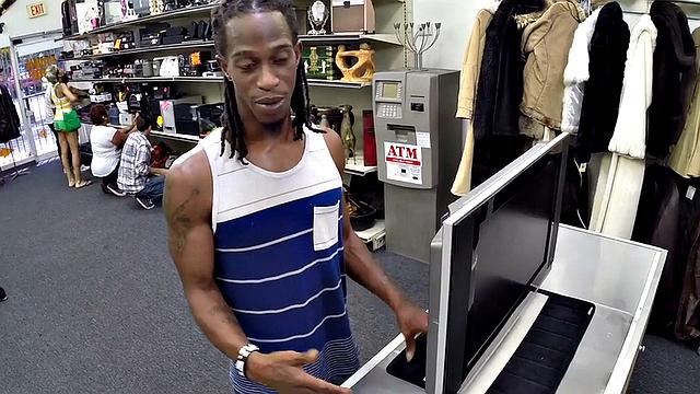 Pawnshop babe doggystyled in office after deepthroat