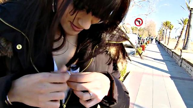 Public nasty blowjob by small-titted slut in lingerie