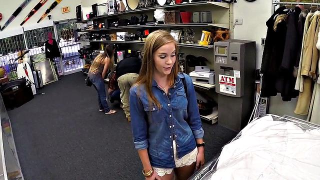 Petite babe fucked at pawnshop