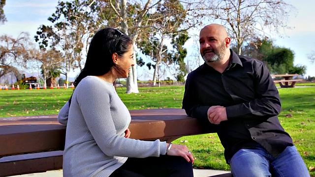 Short dude fucks petite babe and busty in 3some