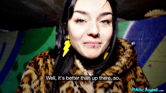 Sexy French student gives public blowjob