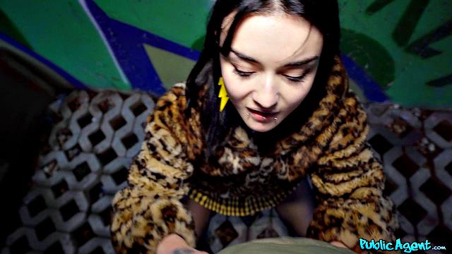 Sexy French student gives public blowjob