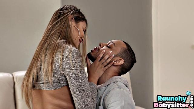 Cute ethnic nanny handles boss BBC