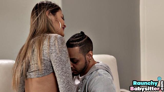 Cute ethnic nanny handles boss BBC