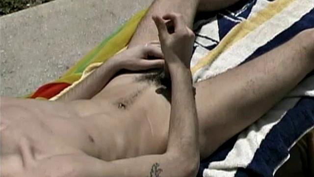 Cooling off in the pool, 19-year-old Garrett Brennan is horny and needs to relieve himself. After getting comfortable in a poolside lounge chair, he proceeds to stroke his throbbing uncut 7-inch cock until he releases his load into the air.