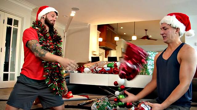 Stepbro cums after blowjob and bareback holiday sex