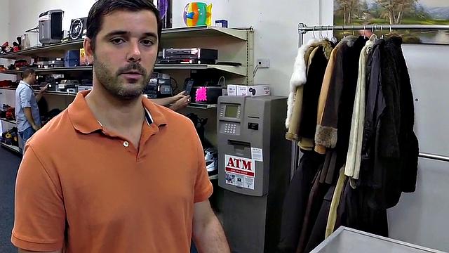 Bottom stud 3some in pawnshop office by owners