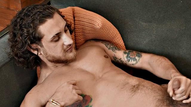 Solo athletic jock stroking his hard oiled cock