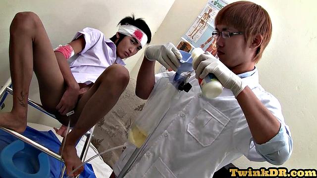 Horny asian doc pounding his patient