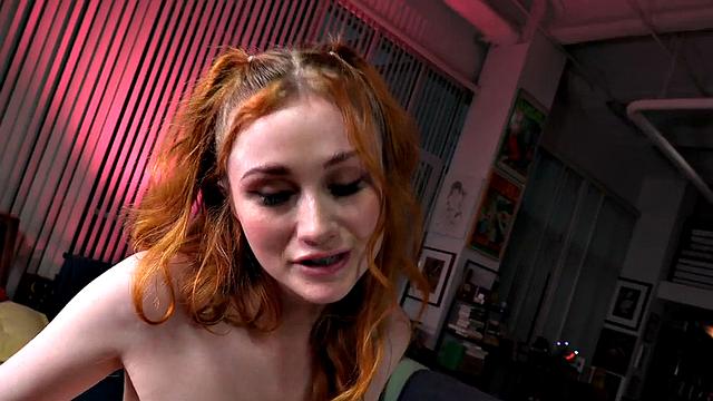 21yo amateur redhead wanks oiled cock in POV HJ