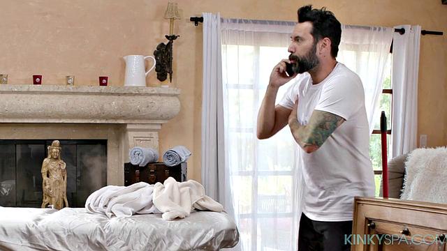 Maddy May gets a rubdown from the "Owner" of the KinkySpa