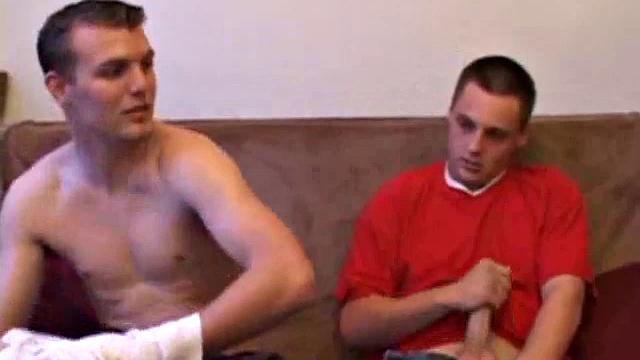 Phil drops in on Gunner and the two horny boys watch a porn video while rubbing on their crotches. The cocks come out and, after stripping off, Gunner goes down on Phil. An oral exchange follows and doesn't end, until both blow huge loads.