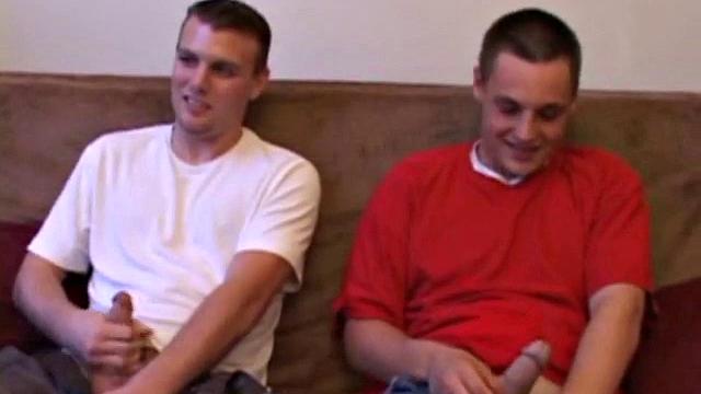 Phil drops in on Gunner and the two horny boys watch a porn video while rubbing on their crotches. The cocks come out and, after stripping off, Gunner goes down on Phil. An oral exchange follows and doesn't end, until both blow huge loads.