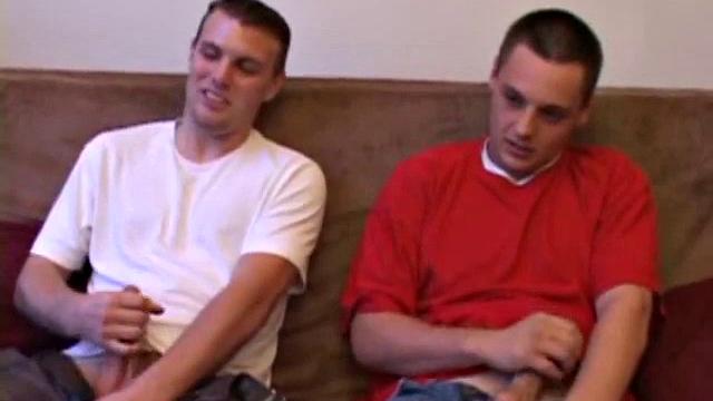 Phil drops in on Gunner and the two horny boys watch a porn video while rubbing on their crotches. The cocks come out and, after stripping off, Gunner goes down on Phil. An oral exchange follows and doesn't end, until both blow huge loads.