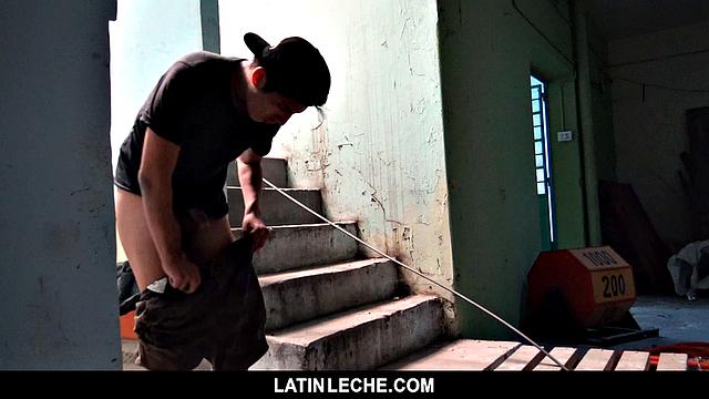 Hardworking nephew seduced by the landlord's offer and takes raw cock to avoid another day sweating on the job