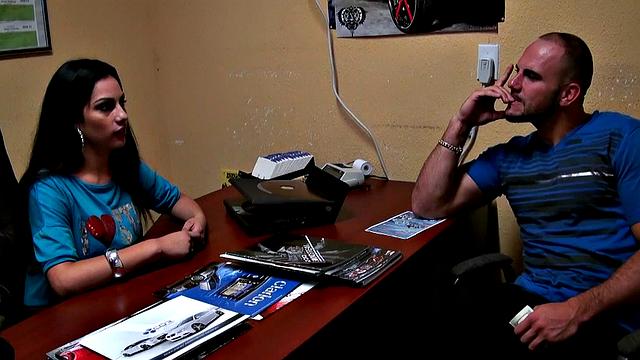 Watch this tattooed brunette get her bald pussy fucked hard in reverse cowgirl and handjob action