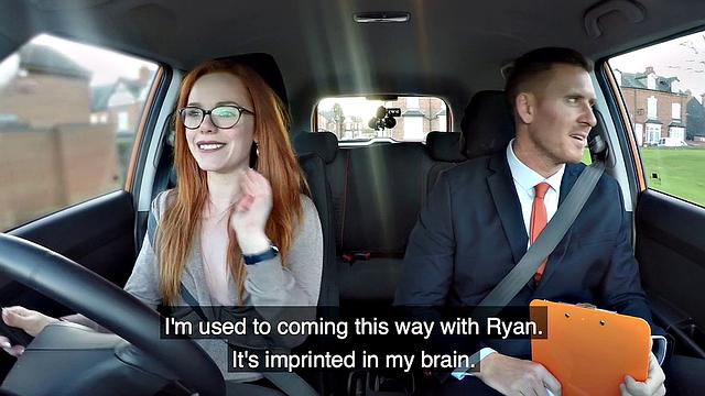 Redhead with glasses cheats on work by getting pounded from behind in cowgirl position