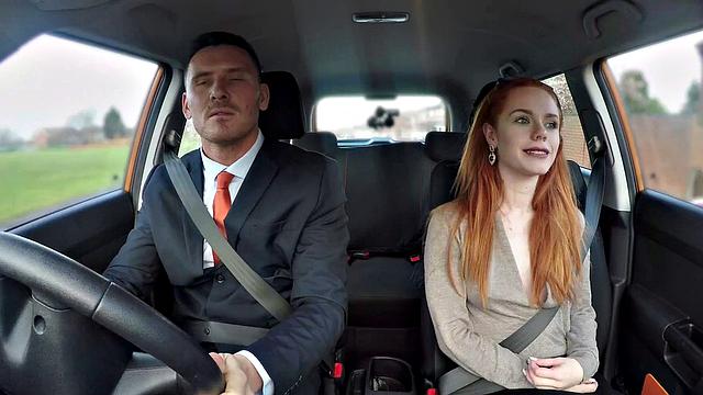 Redhead with glasses cheats on work by getting pounded from behind in cowgirl position