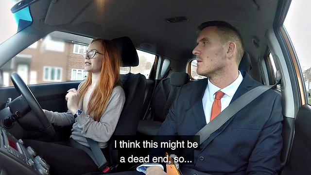 Redhead with glasses cheats on work by getting pounded from behind in cowgirl position