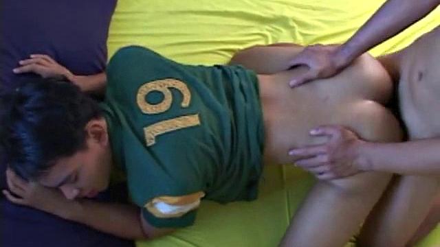 Slim college Asian jizzed and banged after blowing her roommate