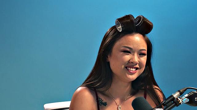 Solo petite Asian in stockings toys her hairy pussy