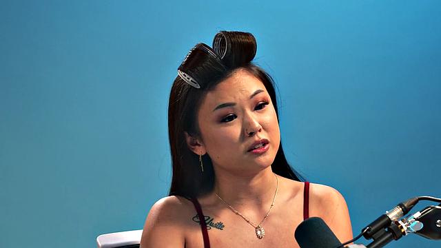 Solo petite Asian in stockings toys her hairy pussy