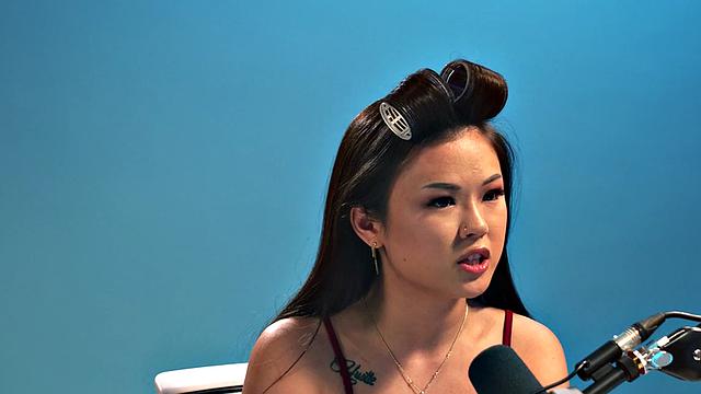 Solo petite Asian in stockings toys her hairy pussy