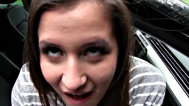 Bubble Butt Babe with a bald pussy gets fucked in a car