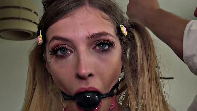 Sub Rhiannon Ryder dominated and left with mouthful of cum