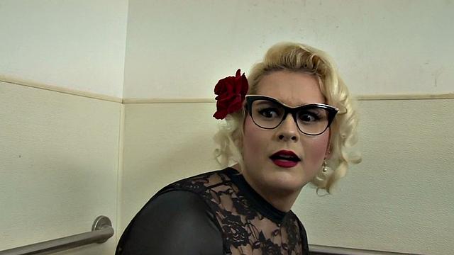 Blonde in lingerie gets her ass drilled before getting a deep blowjob in the glory hole