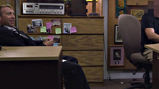 Pawnshop buyer gets fucked in anal 3some by owners