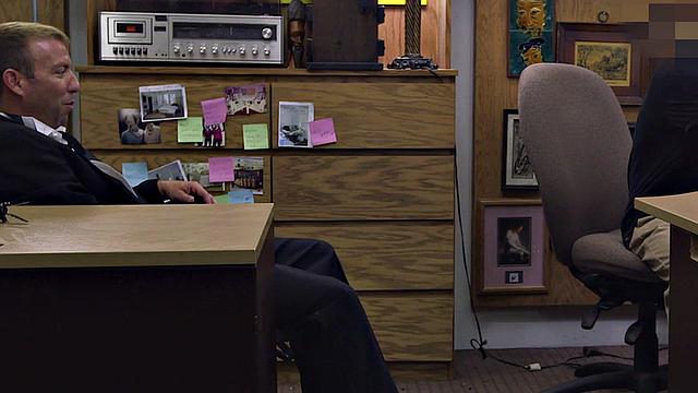 Pawnshop buyer gets fucked in anal 3some by owners