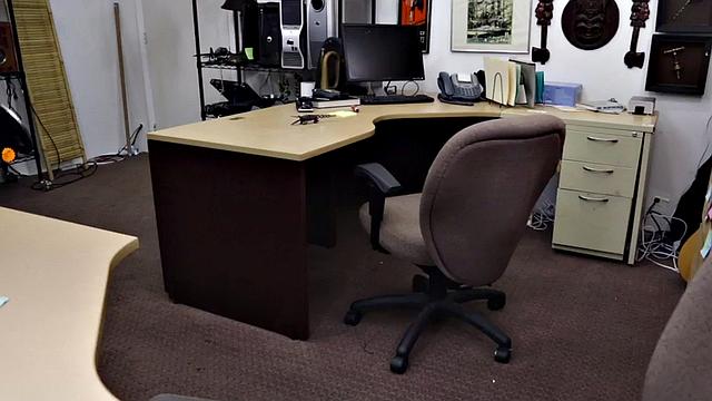 Pawnshop buyer gets fucked in anal 3some by owners