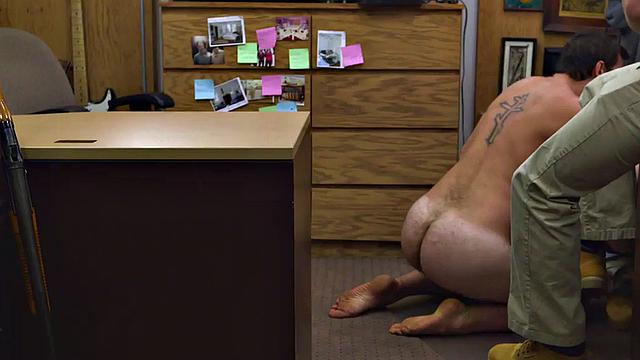 Real pawnshop amateur gay in voyeur office anal sex