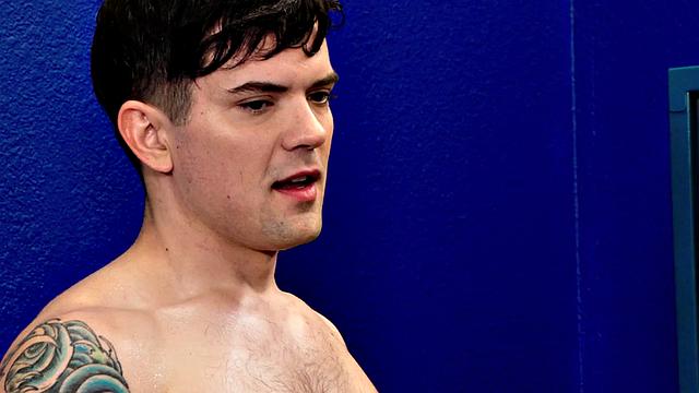 Locker room tattooed stud bareback fcks his BF till he cums