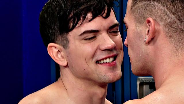 Locker room tattooed stud bareback fcks his BF till he cums