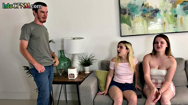 CFNM 21yo amateur gals give threesome in homemade action