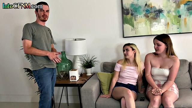 CFNM 21yo amateur gals give threesome in homemade action