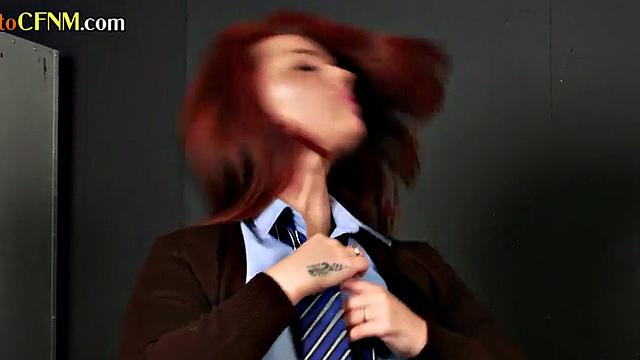 CFNM college babe jerks cock in locker room action