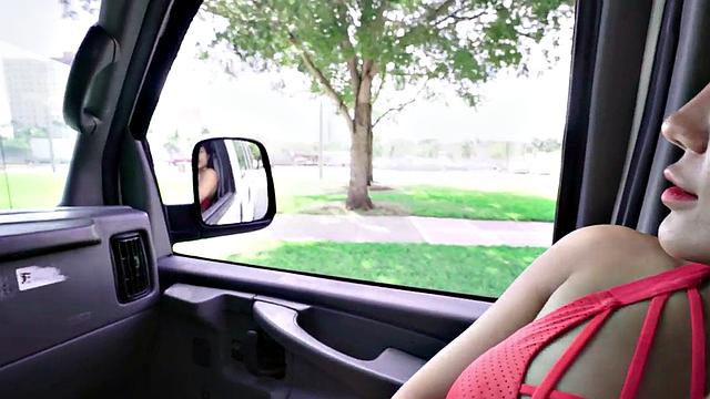 First-time bareback anal with a hot skinny guy in the van
