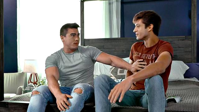 Hairy stud bareback banged by Asian top