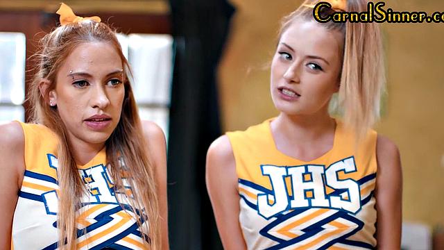 Nympho cheerleaders seducing coach before analfuck in office