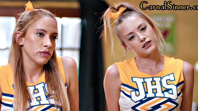 Nympho cheerleaders seducing coach before analfuck in office