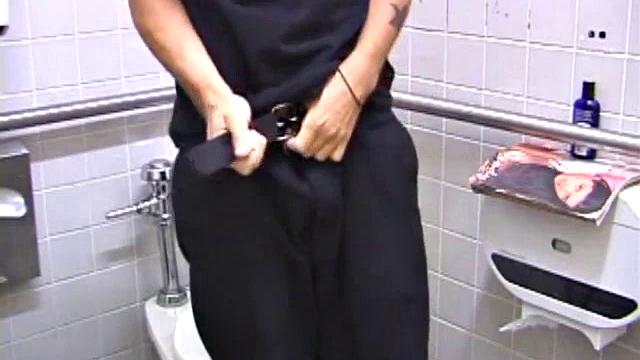 A public restroom is Dan's secret spot to beat off. He flips through some porn magazines as he jerks on his lubed up cock. When he's ready to pop, Dan cums onto his skateboard.