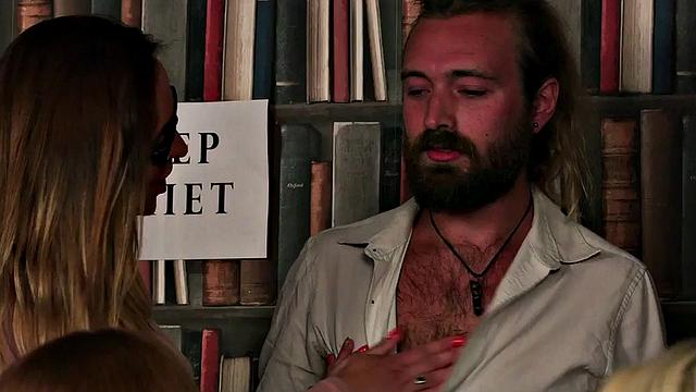 CFNM library femdoms suck cock in group action