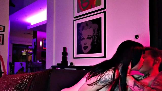 Facesitting tattooed lez strapon fucks her inked GF